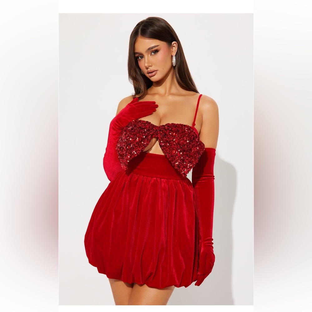 Clara Velvet Bubble Dress Set - Red NWT Fashion Nova